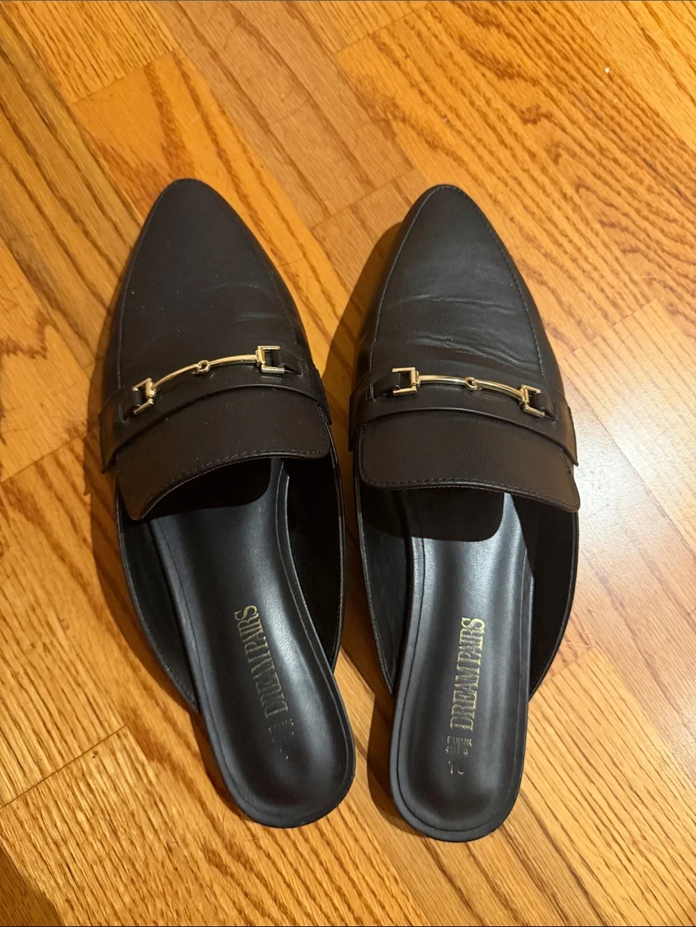 Slip-On Men’s Black Leather Loafers with Gold Bit Detail